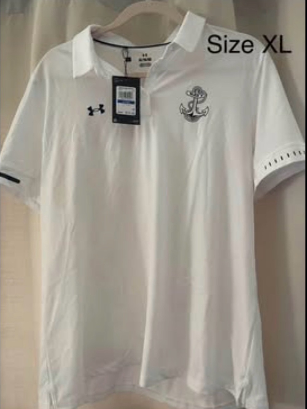 Under Armour White Polo Shirt with Navy Anchor and Logo